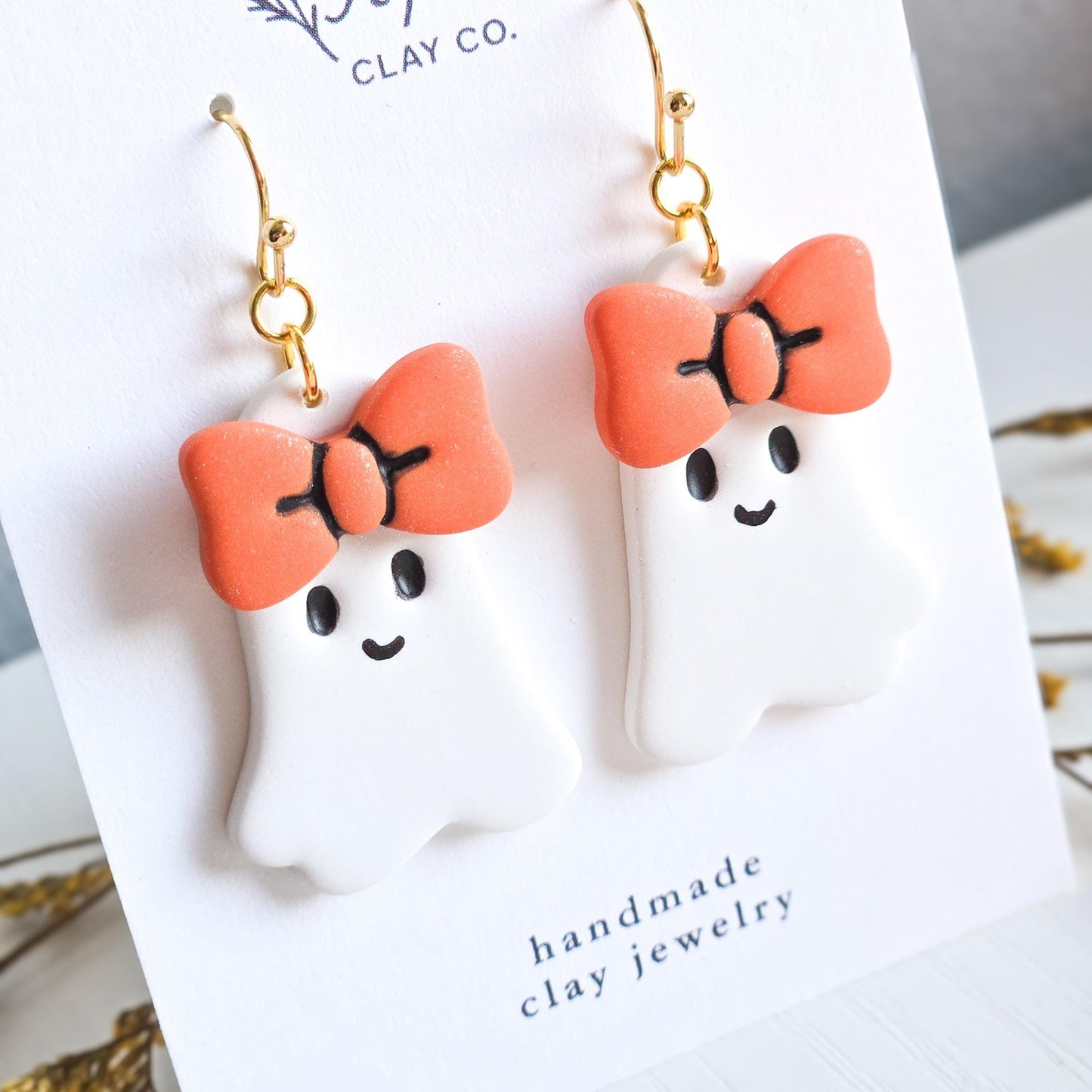 Halloween Earrings, Fall Jewelry: Girly Ghosts with Bows, Sparkly Ghost Earrings, Gold Statement Earrings, Pink Jewelry, Gift for Her