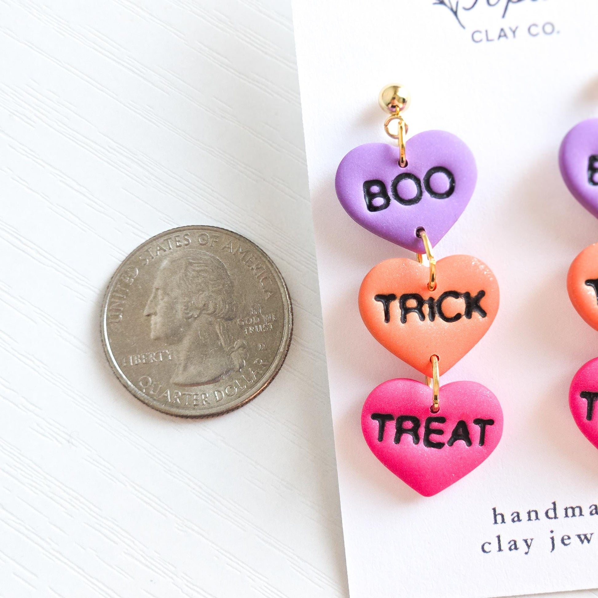 Halloween Earrings, Boo Earrings, Trick or Treat Earrings, Fall Jewelry, Polymer Clay Earrings: Halloween Dangle Earrings, Heart Shape
