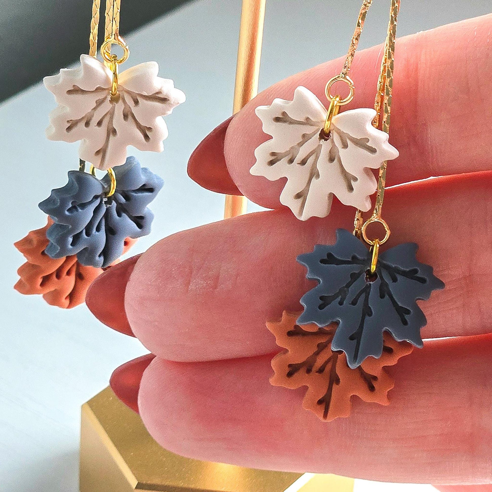 Fall Earrings, Fall Jewelry, Polymer Clay Leaf Dangle, Gold Statement Earrings, Fall Dangle Earrings, Colorful Maple Leaves, Gift for Her