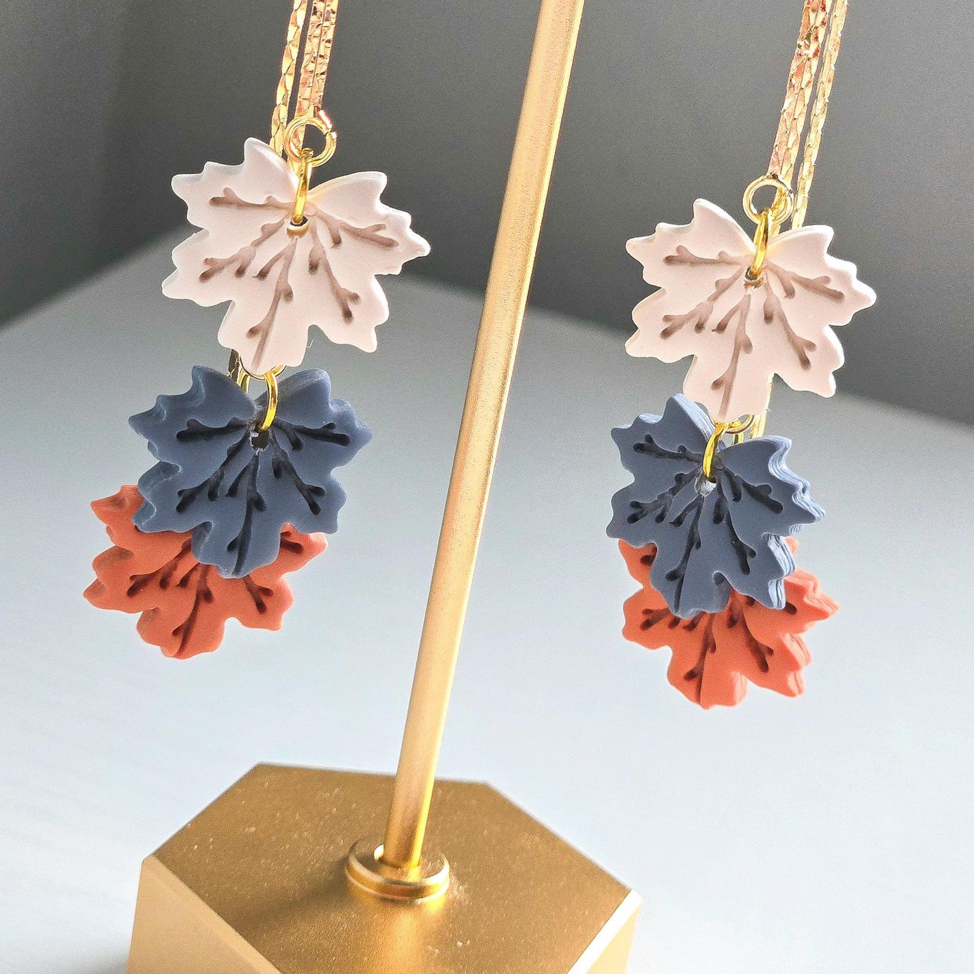 Fall Earrings, Fall Jewelry, Polymer Clay Leaf Dangle, Gold Statement Earrings, Fall Dangle Earrings, Colorful Maple Leaves, Gift for Her