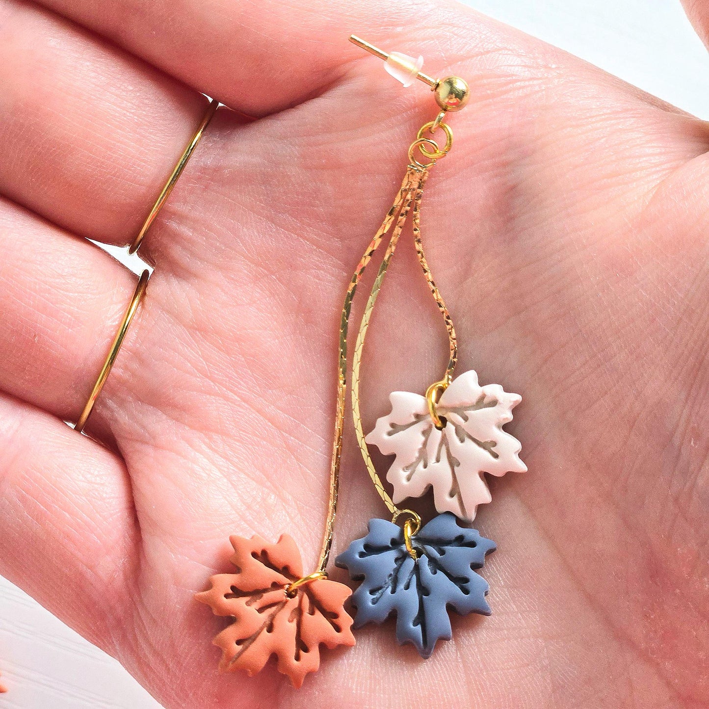 Fall Earrings, Fall Jewelry, Polymer Clay Leaf Dangle, Gold Statement Earrings, Fall Dangle Earrings, Colorful Maple Leaves, Gift for Her