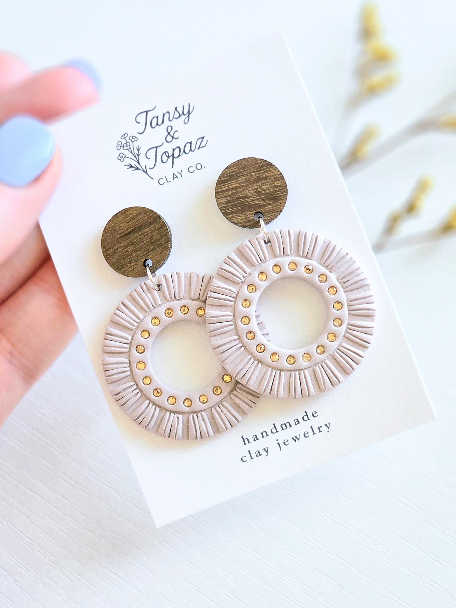 Polymer Clay Earrings: The Joely - Boho Tassels, Rhinestone Jewelry, Oversized Earrings, Wood Post, Fall Jewelry, Gifts for Her