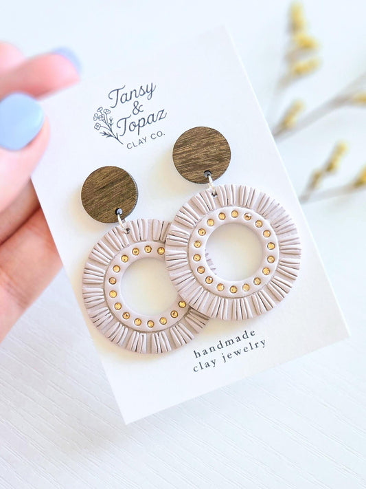 Polymer Clay Earrings: The Joely - Boho Tassels, Rhinestone Jewelry, Oversized Earrings, Wood Post, Fall Jewelry, Gifts for Her