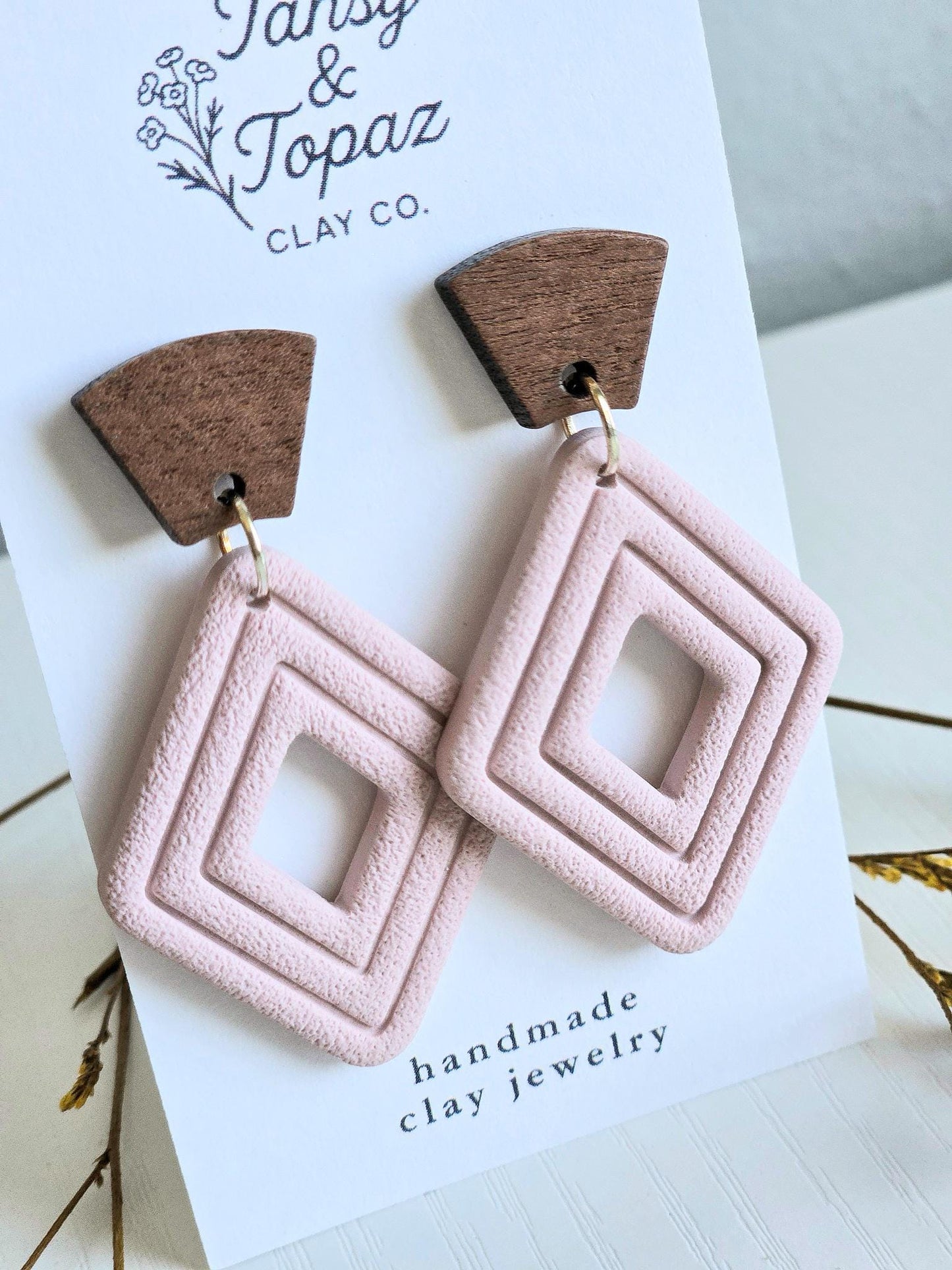 Fall Earrings, Polymer Clay Earrings: The Jill - Wood Post Earring, Stainless Steel Jewelry, Diamond Embossed Clay Jewelry, Gift for Her