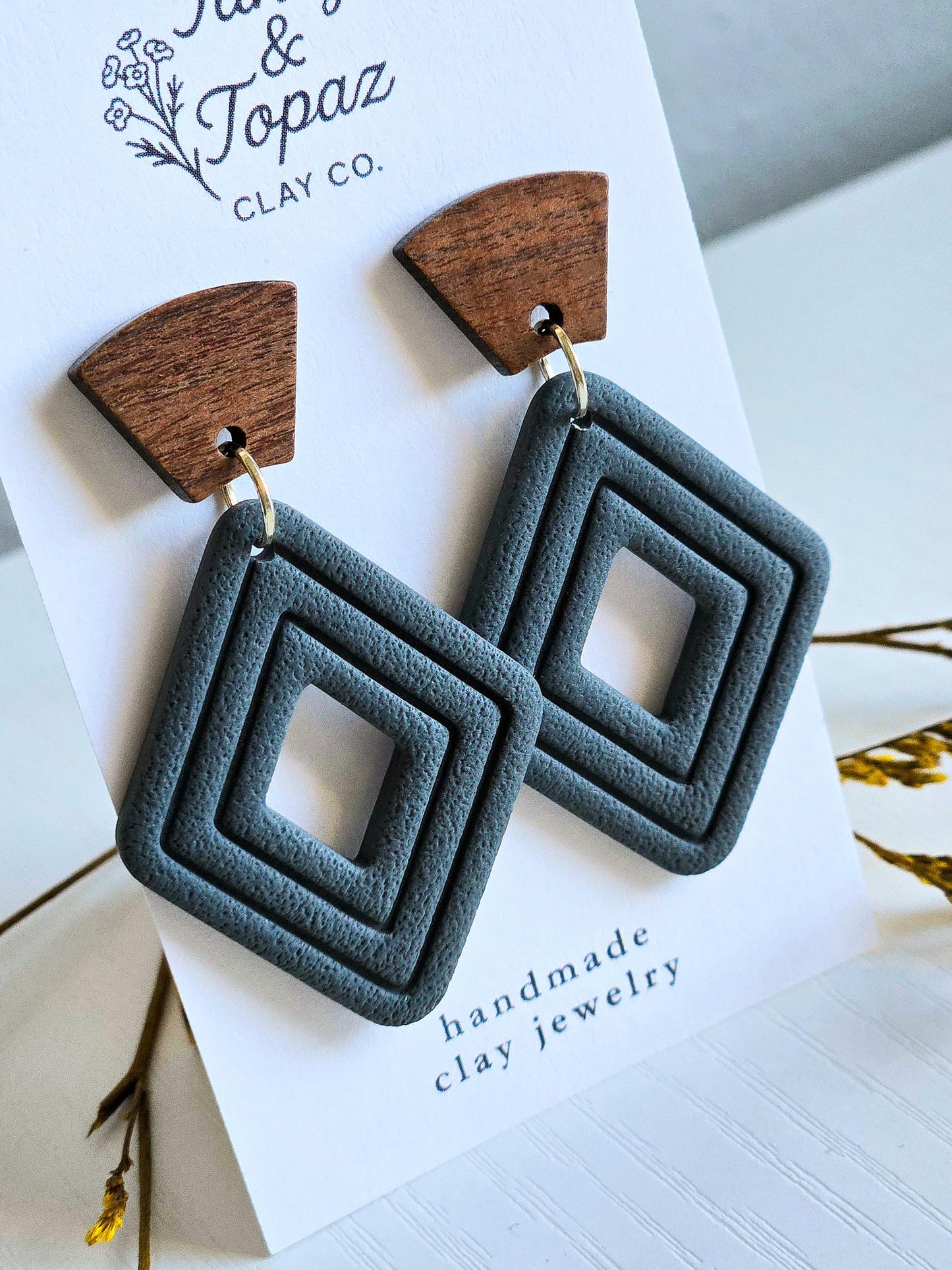 Fall Earrings, Polymer Clay Earrings: The Jill - Wood Post Earring, Stainless Steel Jewelry, Diamond Embossed Clay Jewelry, Gift for Her