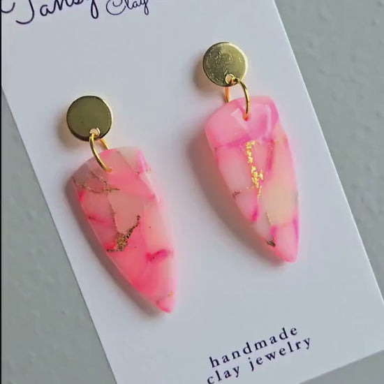 Pink Dangle Earrings, Polymer Clay Earrings: The Chandra - Marbled Clay Earrings, Dagger Earrings, Fall Earrings, Handmade Jewelry, Gift Her